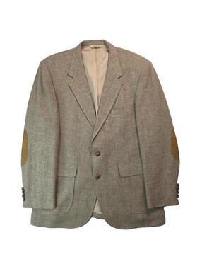 Dillards Vintage Wool Herringbone Elbow Patch Blazer Jacket Mens Size Large L